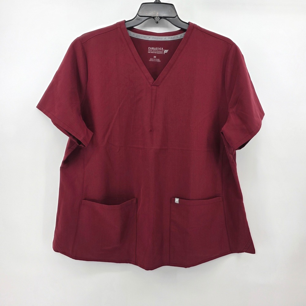 Fabletics Feel Good Performance Medical Uniform Scrub Top Burgundy Womens 2X